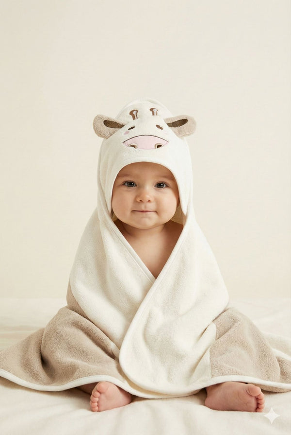 Brown Baby Hooded Towel Wrap with Cute Cow Hood – Soft & Absorbent