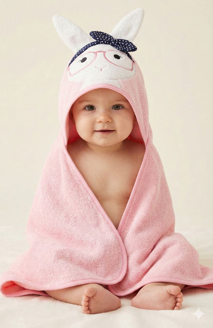 Pink Baby Hooded Towel Wrap with Cute Bunny Hood – Soft & Absorbent