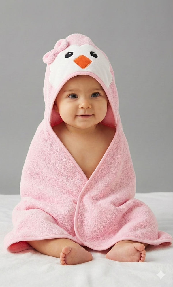 Pink Baby Hooded Towel Wrap with Cute Birdie Hood – Soft & Absorbent