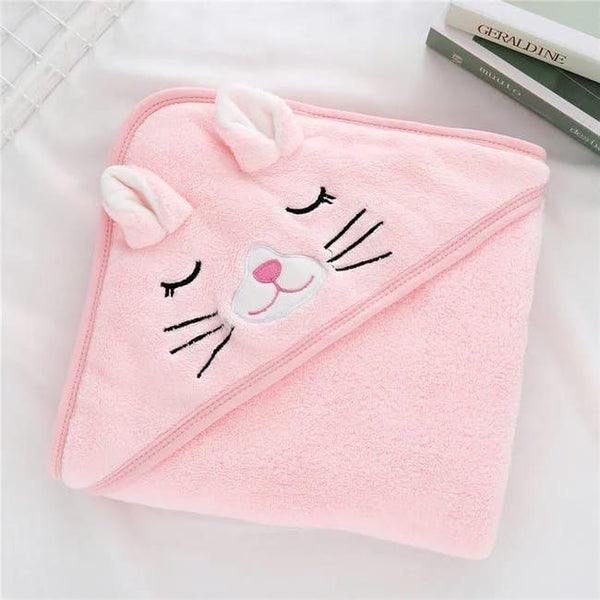 Peach Baby Hooded Towel Wrap with Cute Mice Hood – Soft & Absorbent