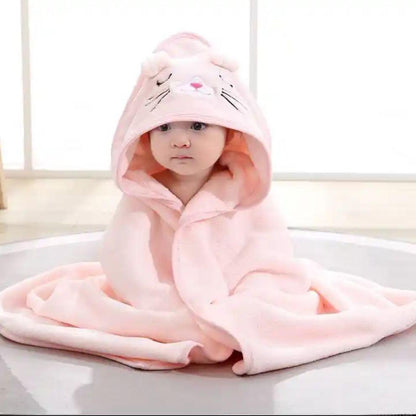 Peach Baby Hooded Towel Wrap with Cute Mice Hood – Soft & Absorbent