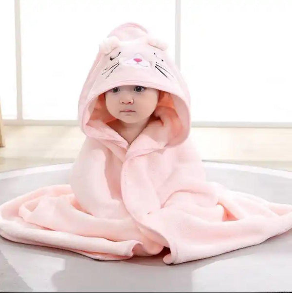 Peach Baby Hooded Towel Wrap with Cute Mice Hood – Soft & Absorbent