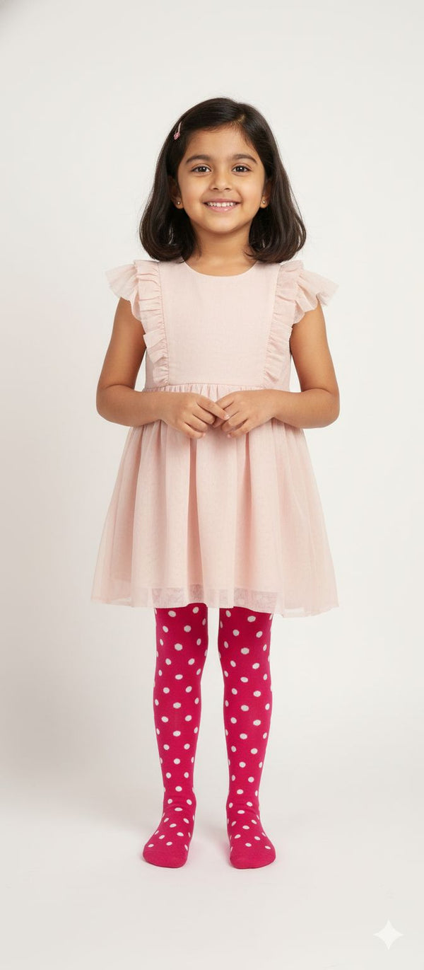 Pink & White Polka Dot Breathable Premium Cotton Kids Stockings – Party to Play Wear