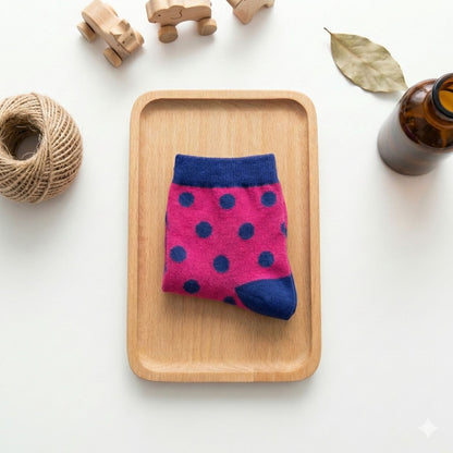 Magenta Blue Polka Dot Breathable Premium Cotton Kids Stockings – Party to Play Wear