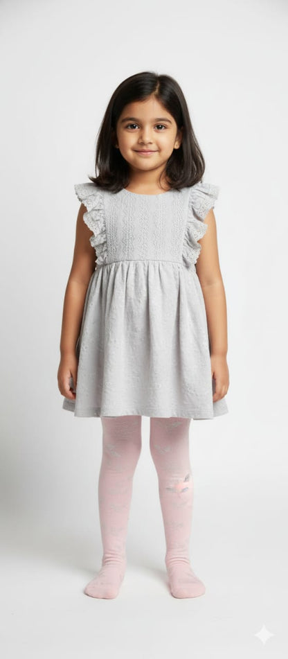 Pastel Pink Floral Shimmer Breathable Premium Mesh Cotton Kids Stockings – Party to Play Wear