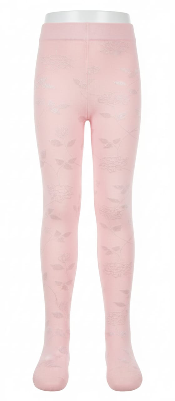 Pastel Pink Floral Shimmer Breathable Premium Mesh Cotton Kids Stockings – Party to Play Wear