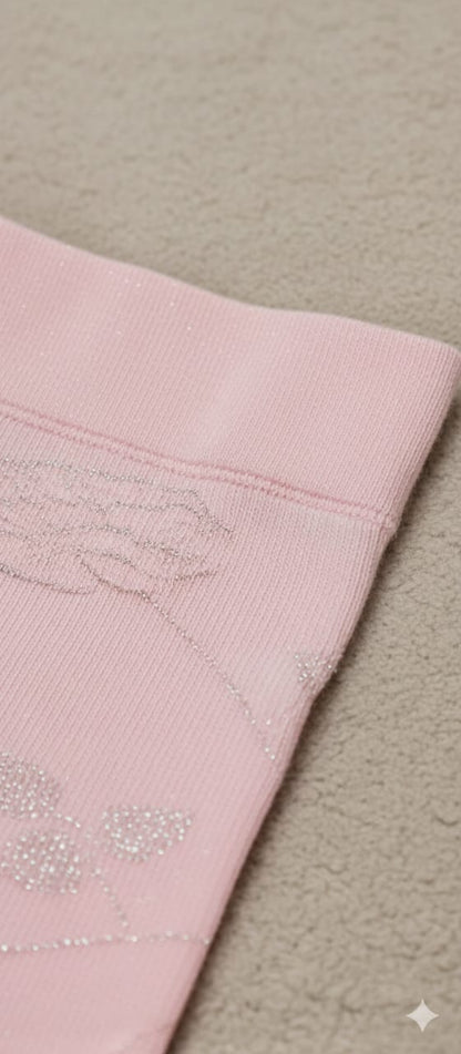 Pastel Pink Floral Shimmer Breathable Premium Mesh Cotton Kids Stockings – Party to Play Wear