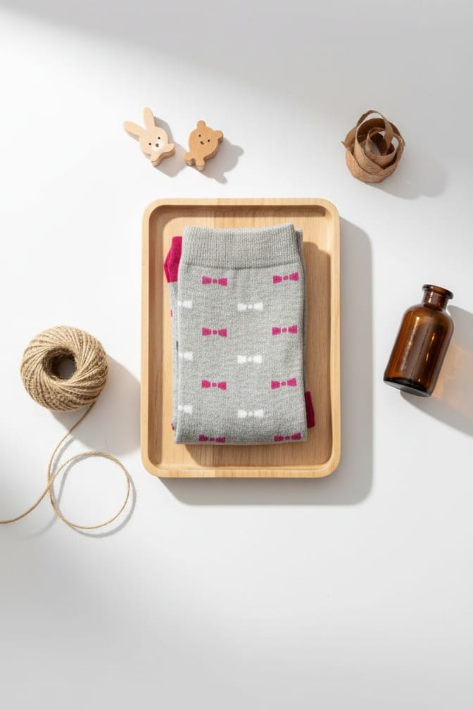 Bow Printed Grey Breathable Premium Cotton Kids Stockings – Party to Play Wear