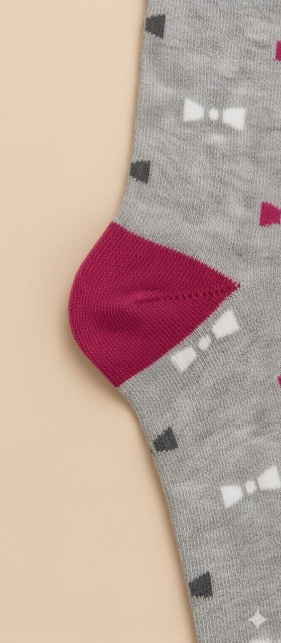 Bow Printed Grey Breathable Premium Cotton Kids Stockings – Party to Play Wear