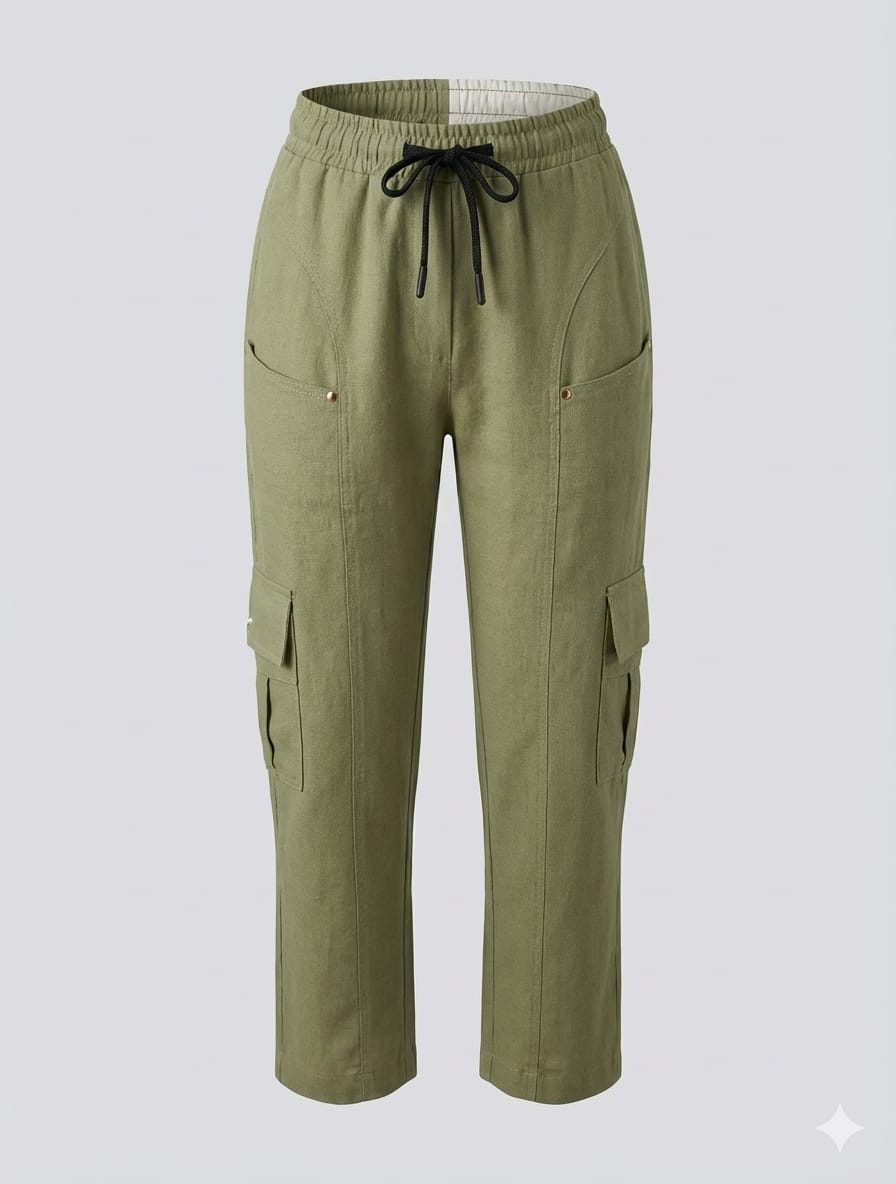 Olive Unisex Linen Cargo Pants – Lightweight Summer Wear