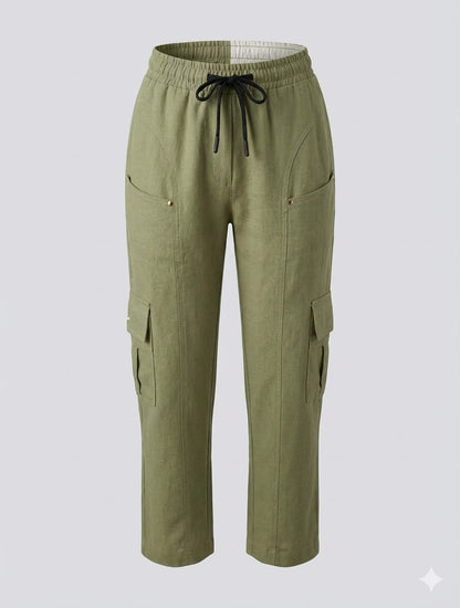 Olive Unisex Linen Cargo Pants – Lightweight Summer Wear