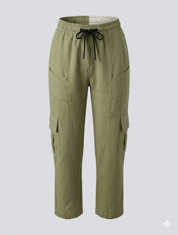 Olive Unisex Linen Cargo Pants – Lightweight Summer Wear