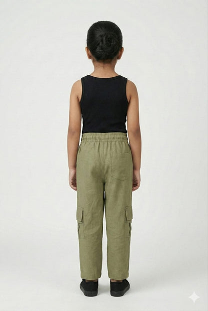 Olive Unisex Linen Cargo Pants – Lightweight Summer Wear