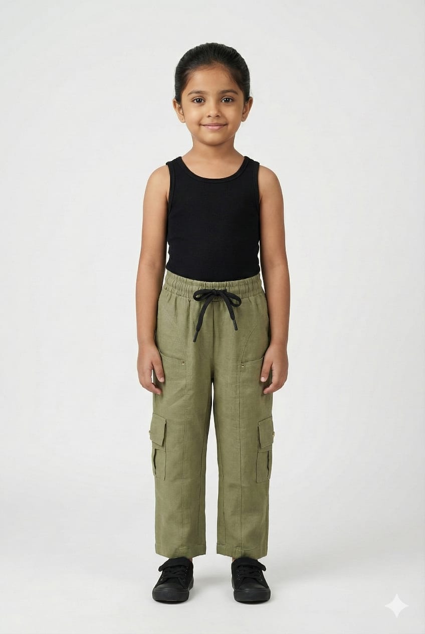 Olive Unisex Linen Cargo Pants – Lightweight Summer Wear