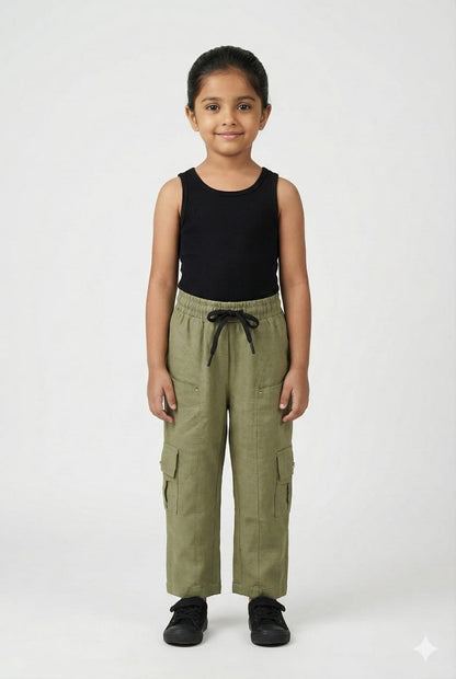 Olive Unisex Linen Cargo Pants – Lightweight Summer Wear