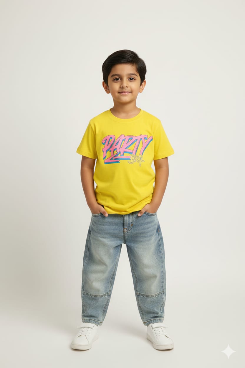 Bright Yellow Statement Tee - Party Wear Graphic Embellished T-Shirt