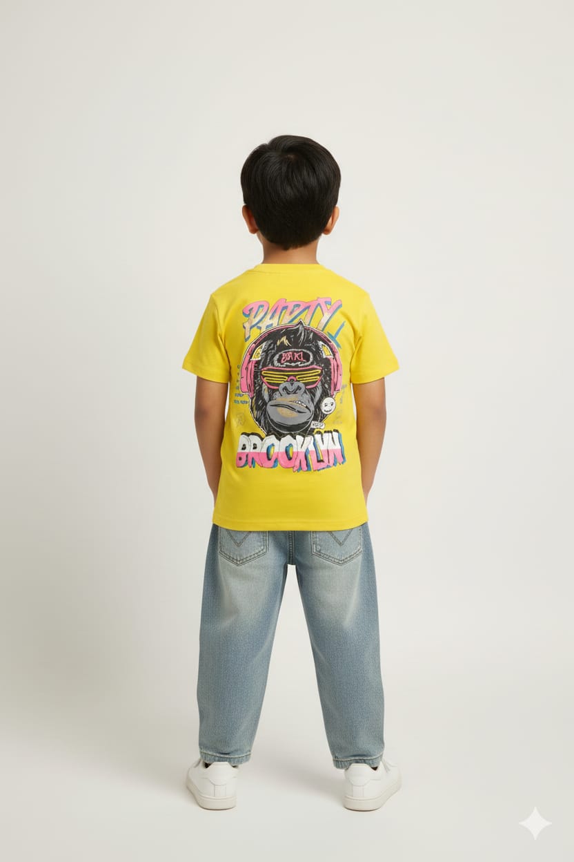 Bright Yellow Statement Tee - Party Wear Graphic Embellished T-Shirt