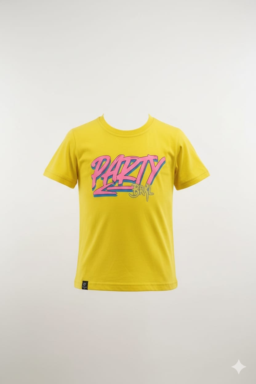 Bright Yellow Statement Tee - Party Wear Graphic Embellished T-Shirt