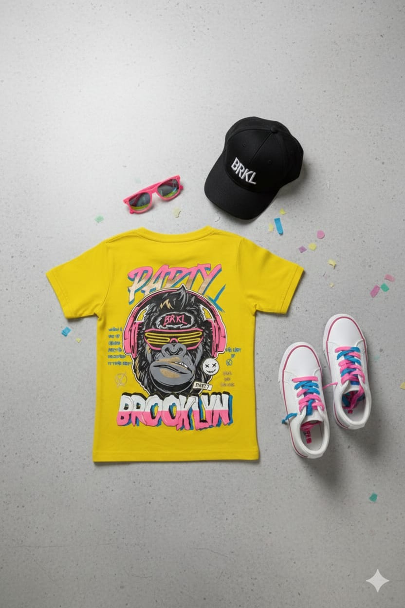 Bright Yellow Statement Tee - Party Wear Graphic Embellished T-Shirt