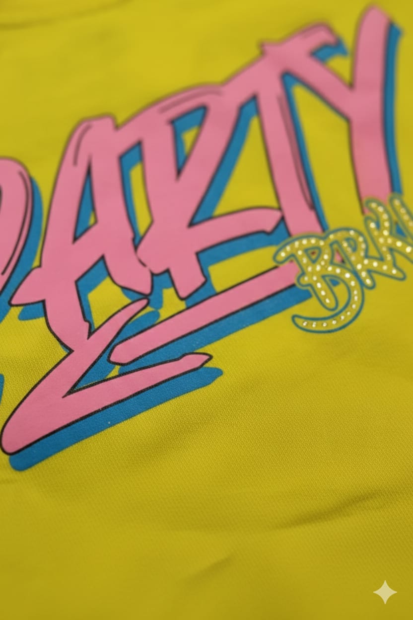 Bright Yellow Statement Tee - Party Wear Graphic Embellished T-Shirt