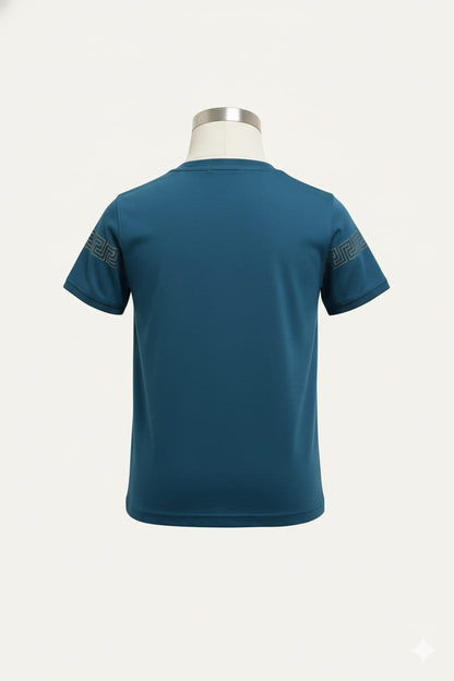Teal Blue Party Wear Boys T-Shirt with Golden Embellished Work