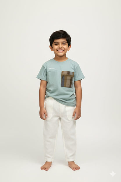 Mint Green Oversize Cotton T-Shirt with Natural Jute Pocket – Summer Essential