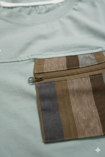Mint Green Oversize Cotton T-Shirt with Natural Jute Pocket – Summer Essential