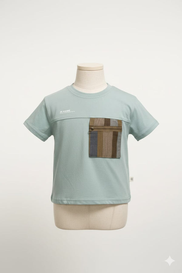 Mint Green Oversize Cotton T-Shirt with Natural Jute Pocket – Summer Essential