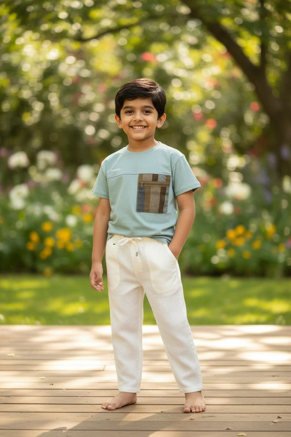 Mint Green Oversize Cotton T-Shirt with Natural Jute Pocket – Summer Essential