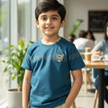 Teal Blue Party Wear Boys T-Shirt with Golden Embellished Work
