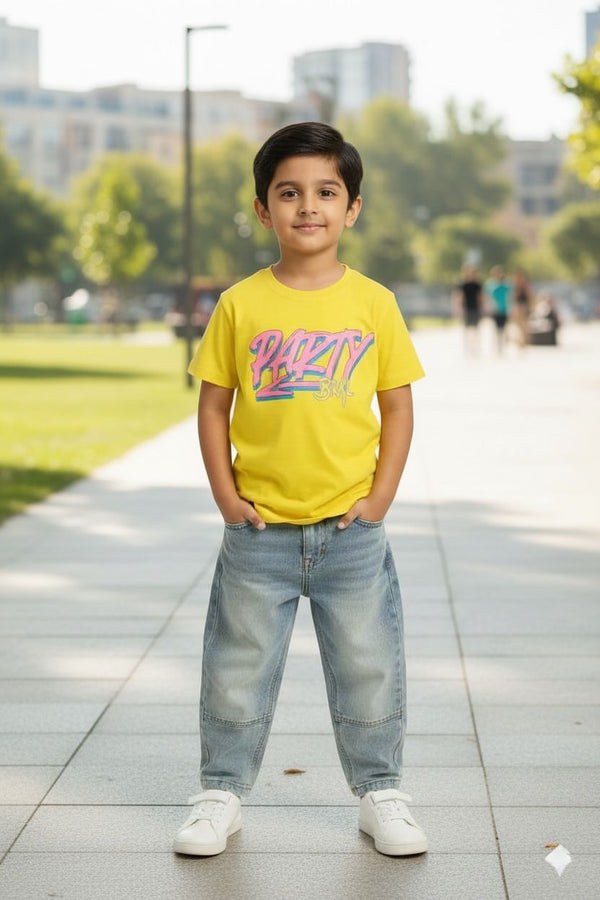 Bright Yellow Statement Tee - Party Wear Graphic Embellished T-Shirt