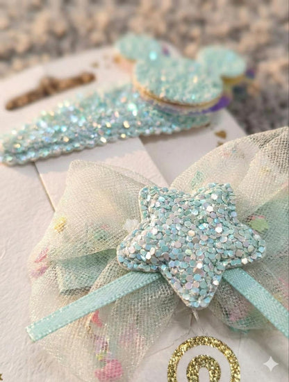 Blue Bow Set of Girls Glitter Hair Clips – Sparkle Kids Party Accessories