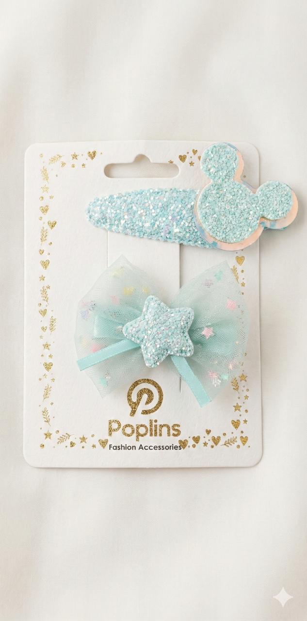 Blue Bow Set of Girls Glitter Hair Clips – Sparkle Kids Party Accessories