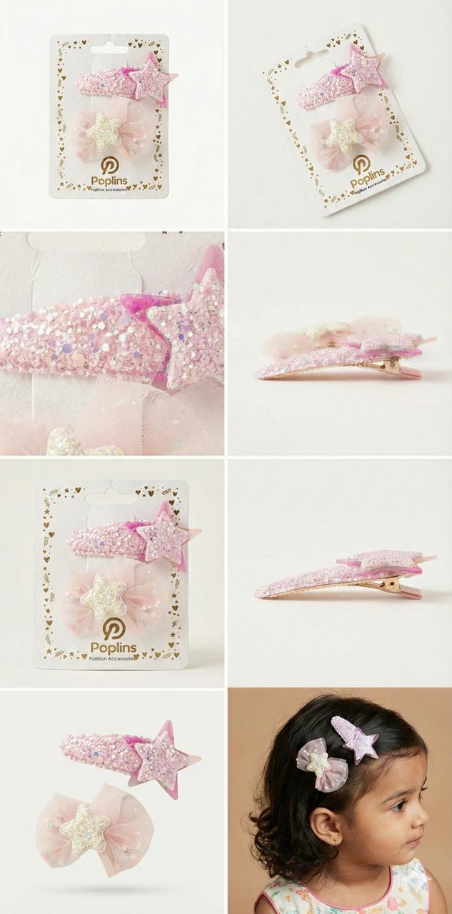 Pink Bow Set of Girls Glitter Hair Clips – Sparkle Kids Party Accessories