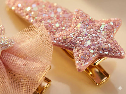 Pink Bow Set of Girls Glitter Hair Clips – Sparkle Kids Party Accessories