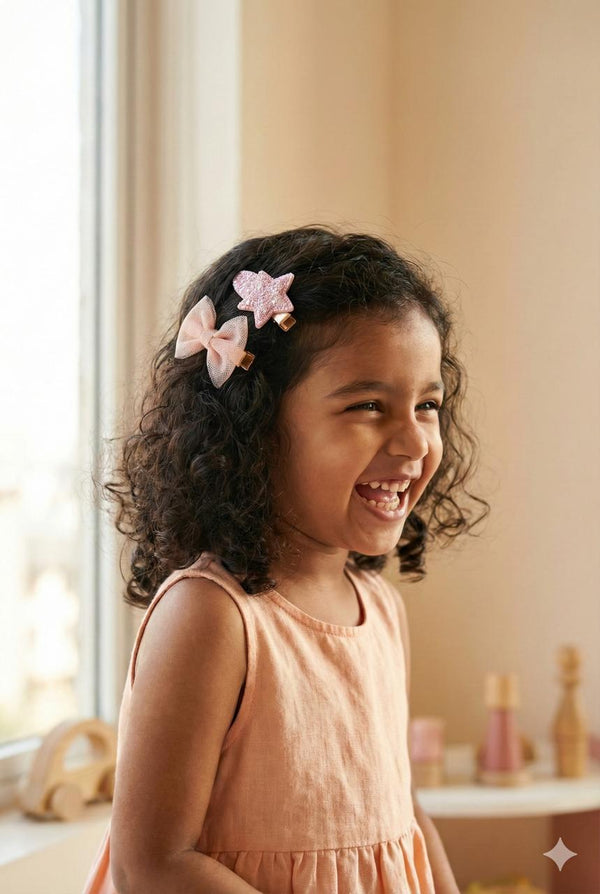 Pink Bow Set of Girls Glitter Hair Clips – Sparkle Kids Party Accessories