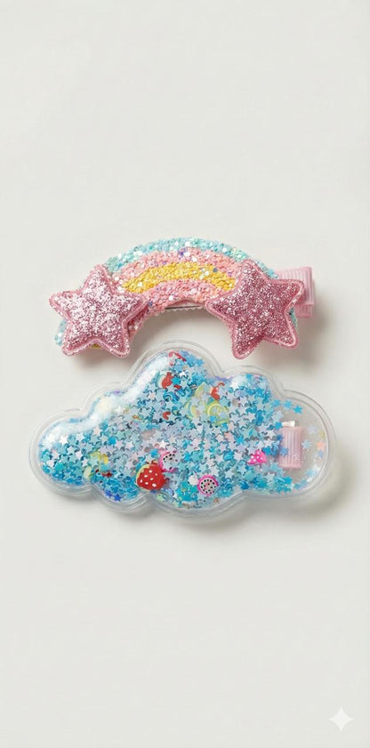 Blue Cloud Set of Girls Glitter Hair Clips – Sparkle Kids Party Accessories