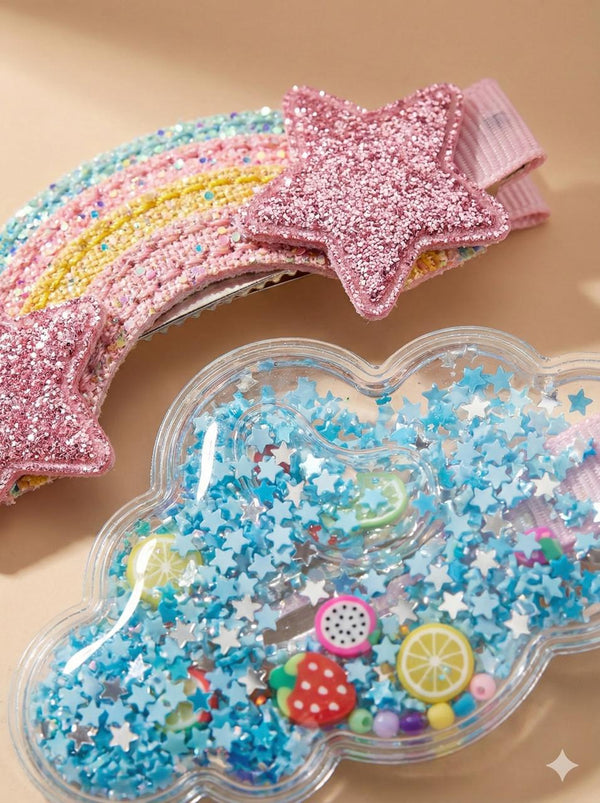 Blue Cloud Set of Girls Glitter Hair Clips – Sparkle Kids Party Accessories