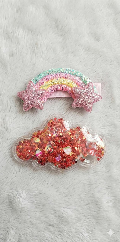 Rainbow Set of Girls Glitter Hair Clips – Sparkle Kids Party Accessories