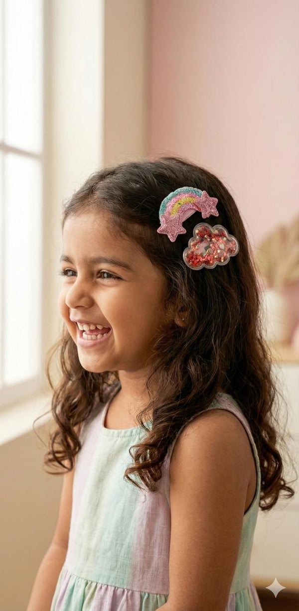 Rainbow Set of Girls Glitter Hair Clips – Sparkle Kids Party Accessories