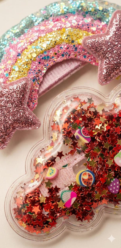 Rainbow Set of Girls Glitter Hair Clips – Sparkle Kids Party Accessories