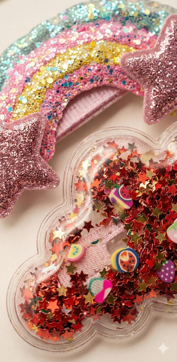 Rainbow Set of Girls Glitter Hair Clips – Sparkle Kids Party Accessories