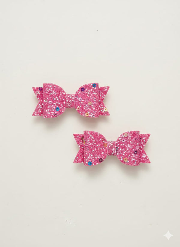 Pink Bow Set of Girls Glitter Hair Clips – Sparkle Kids Party Accessories