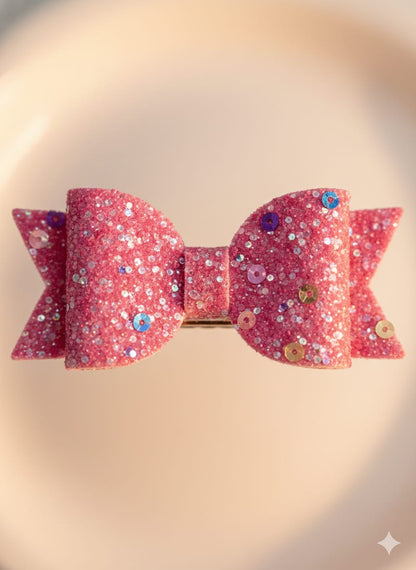Pink Bow Set of Girls Glitter Hair Clips – Sparkle Kids Party Accessories
