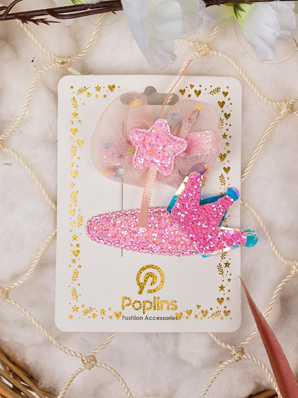 Crown & Bow Set of Girls Glitter Hair Clips – Sparkle Kids Party Accessories