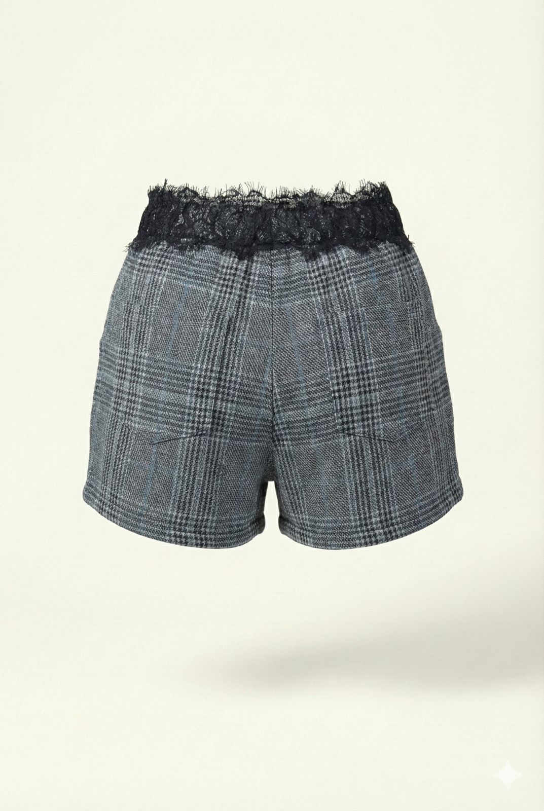 Checkered Fashion Girls Shorts with Lace Waist