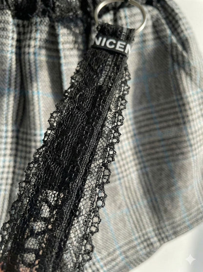 Checkered Fashion Girls Shorts with Lace Waist