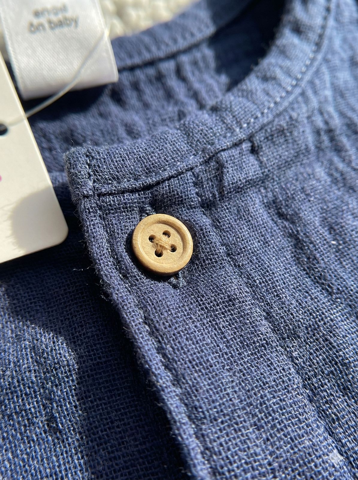 Navy Cotton Muslin Sleeveless Button Jumpsuit / Romper for Babies