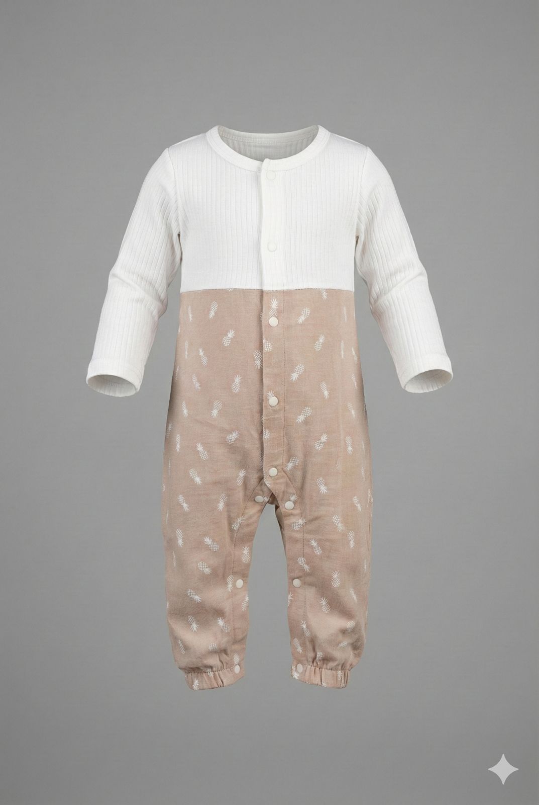 Beige Cotton Full-Sleeve Unisex Baby Romper