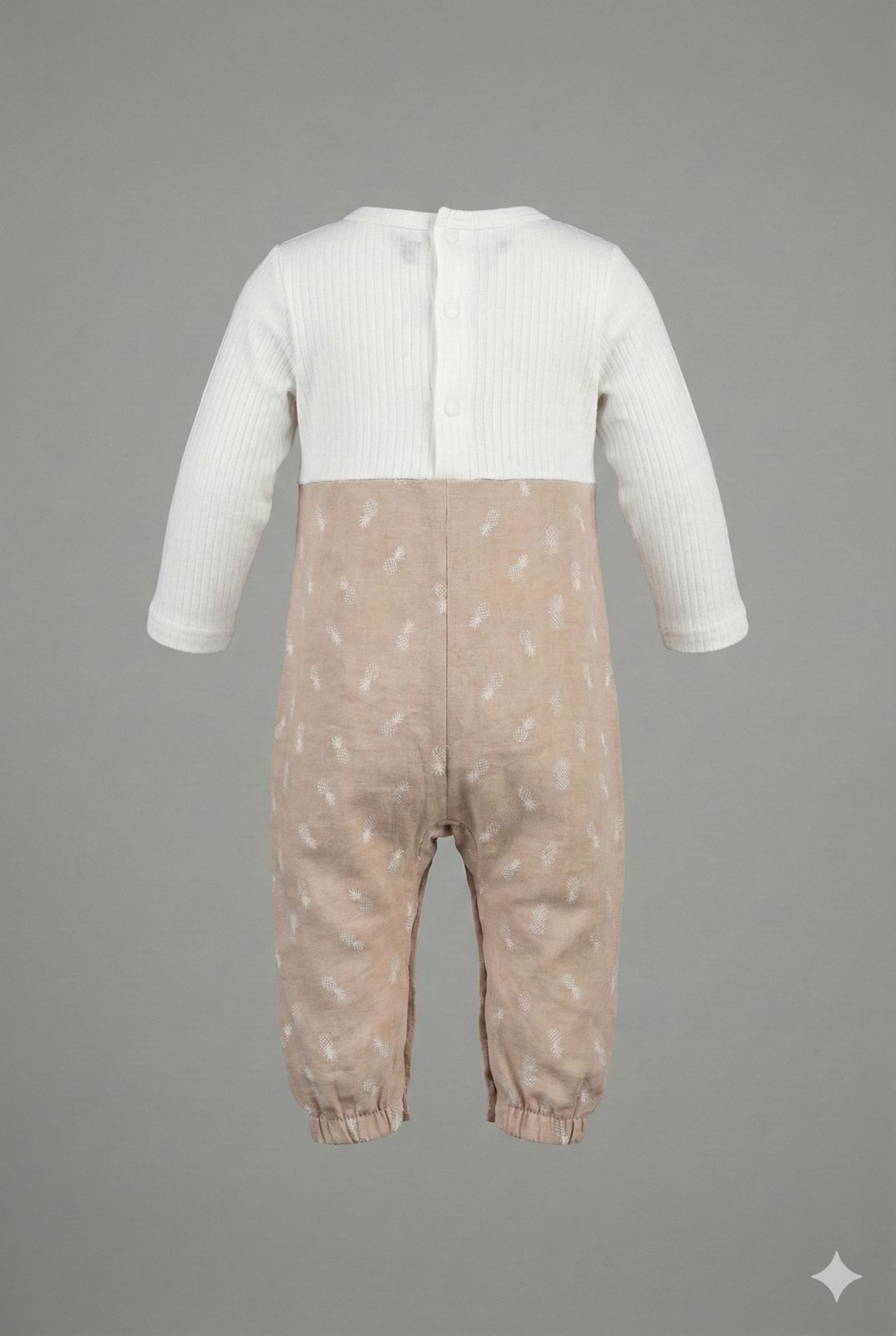 Beige Cotton Full-Sleeve Unisex Baby Romper